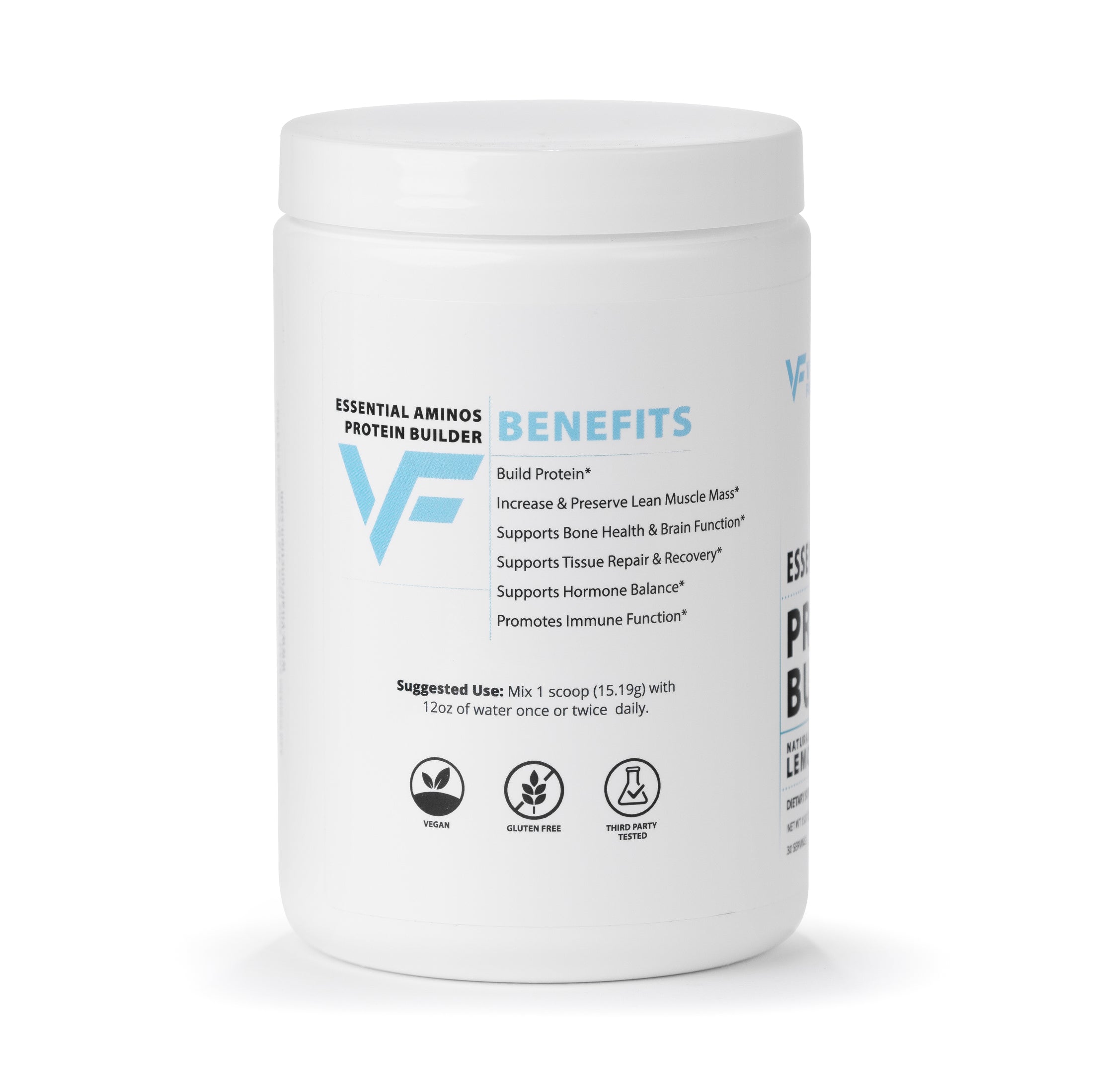  The benefits and serving suggestions included on the site of the amino protein powder tub 